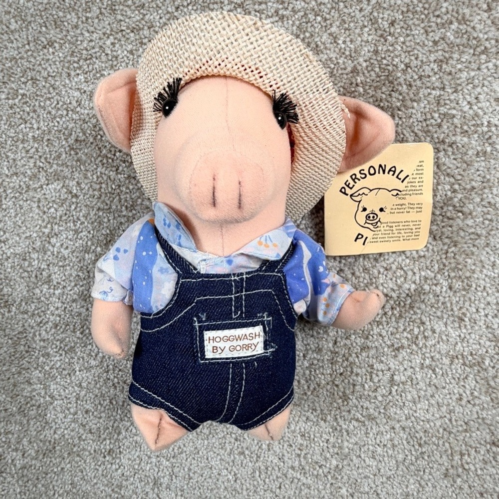 Vintage 1984 Russ Hoggwash By Gorry Personality Piggs Pig Plush Hat Overalls